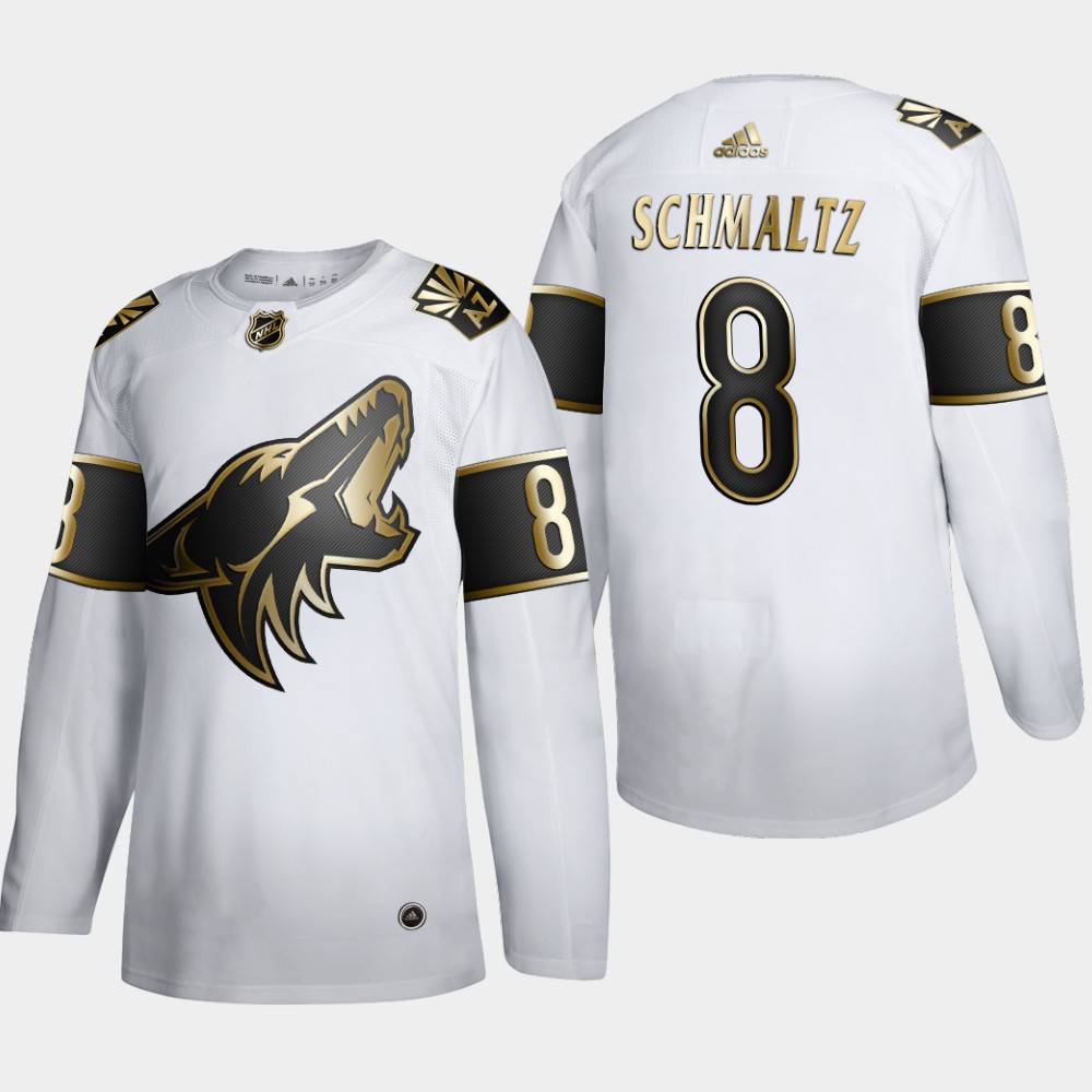 Cheap Arizona Coyotes 8 Nick Schmaltz Men Adidas White Golden Edition Limited Stitched NHL Jersey